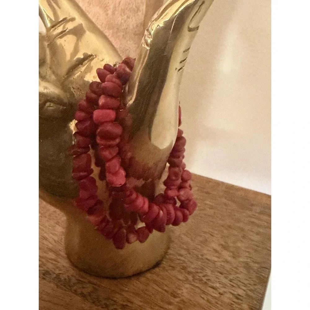 Red Coral Look Chip Bracelet 2 Strand Chunky Boho Statement Toggle Clasp